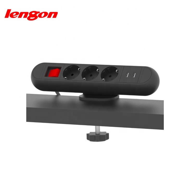 Germany 3 sockets clamp on desk power strip with USB clamp on power outlet for tables