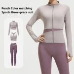 Girl Outer Wear Yoga Ribbed Flare Leg Leggings Jacket Bra Suit 3 Piece yoga conjuntos Fitness Workout Training Sets For Women