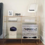Glass shelf stainless steel gold frame hotel wall console table