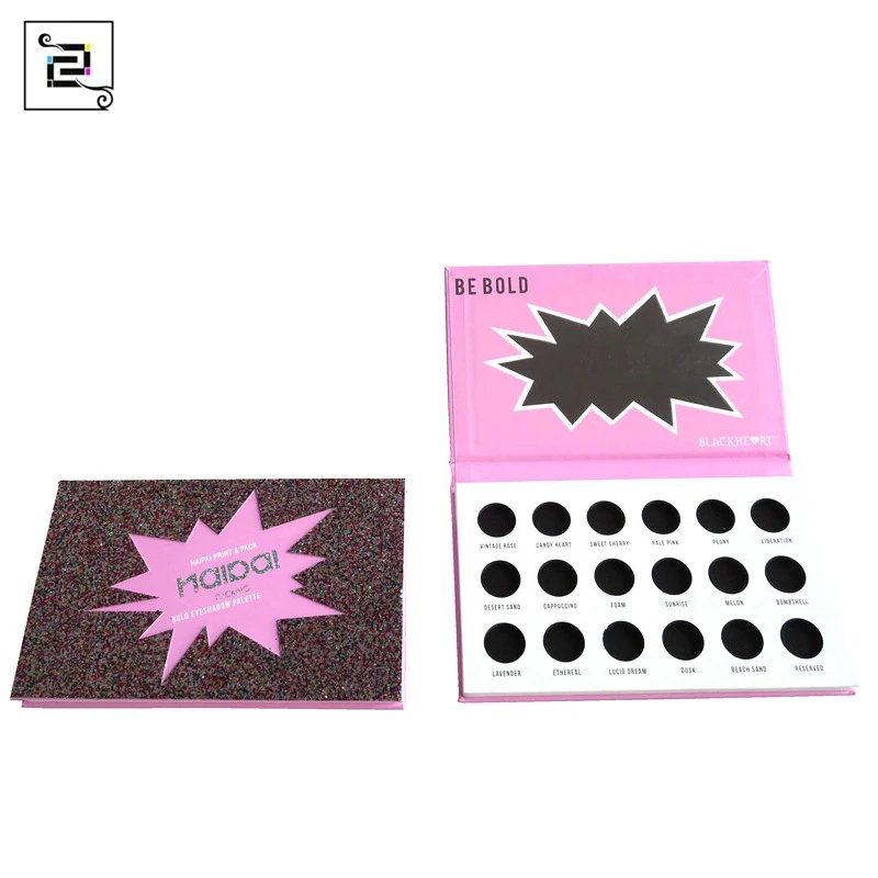 Glitter paper lamination professional good quality magnetic makeup eyeshadow palette case packaging with mirror