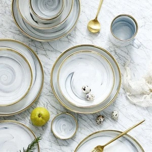 Gold Plated Marble Party Set With High End Ceramic Tableware