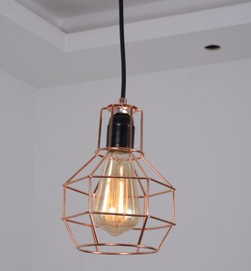 Golden industrial pendant lighting wire mesh hanging pendant lights