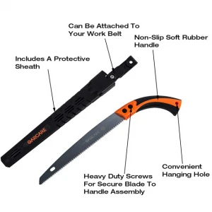 GPS01-300,GARCARE Pruning Saw with Sheath, 12 Inch Straight SK5 Steel Blade with Holster