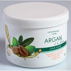 Hair Mask Argan and Olive Oil - 500 ml. Paraben Free. Private Label Available. Made in EU.