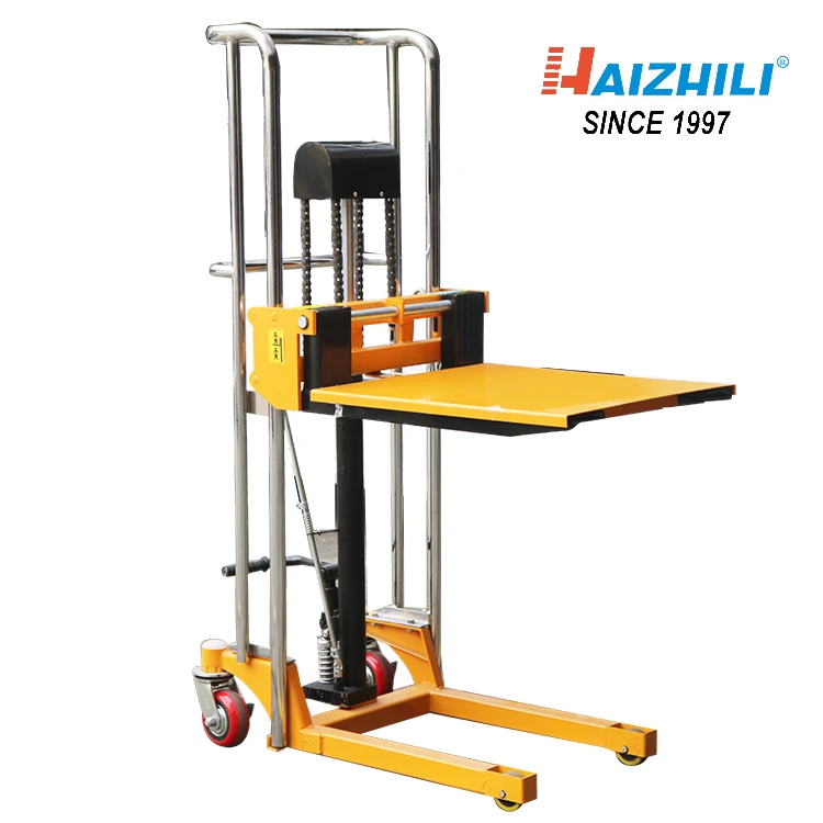 HaizhiLi Handling Equipment New design 400kg  hydraulic manual stacker forklift mini pallet stacker