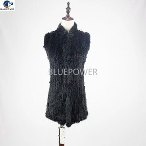 Handmade slim knitted real rabbit fur sleeveless winter vest for ladies