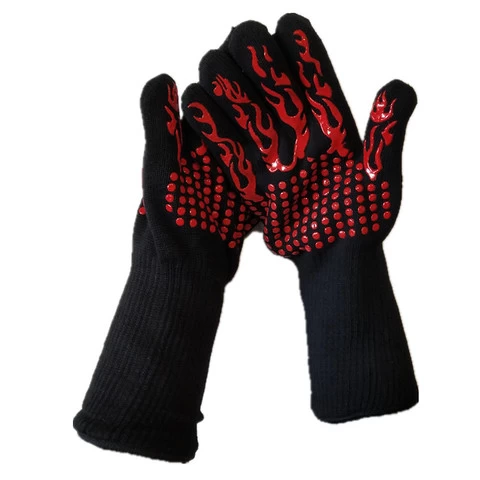Heat Resistant BBQ Grill Gloves , Barbecue Grilling Glove , Protectant Fire Place Gloves Cooking Gloves Oven Mitts