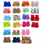 High quality custom fluffy indoor women girls teddy bear plush Slippers women red brown teddy bear slippers