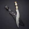 HKK Handmade Custom Kukri Knife / Damascus Steel Blade Camel Bone & Brass Spacer Handle Hunting Knife Sharp Blade (HRS-580)