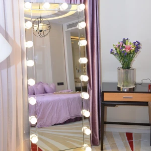 Hollywood Glass Frame Large Full Length Floor Vanity Mirror with Lights
