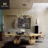 Home furniture unique design banquet table stainless steel gold 6 seater luxury dining table