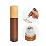 Hot sale 5ml 10ml roll on perfume bottle amber clear pink glass roller bottle with bamboo lid