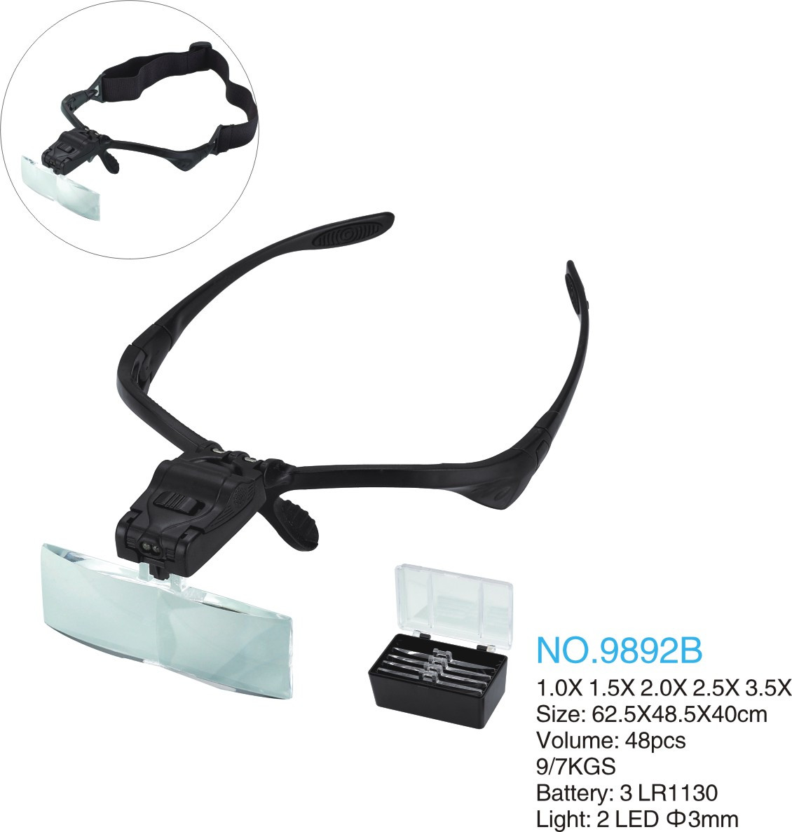 hot sale 9892B magnifying glasses whole,headband magnifier