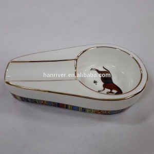 Hot sale white ceramic ashtray with golden edge with one rest with customized horse logo for sale