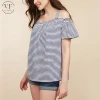 Hot selling fancy stripe cold shoulder short sleeve maternity tops