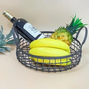 Hot selling kitchen living room home metal iron wire round vegetable fruit storage bowl basket