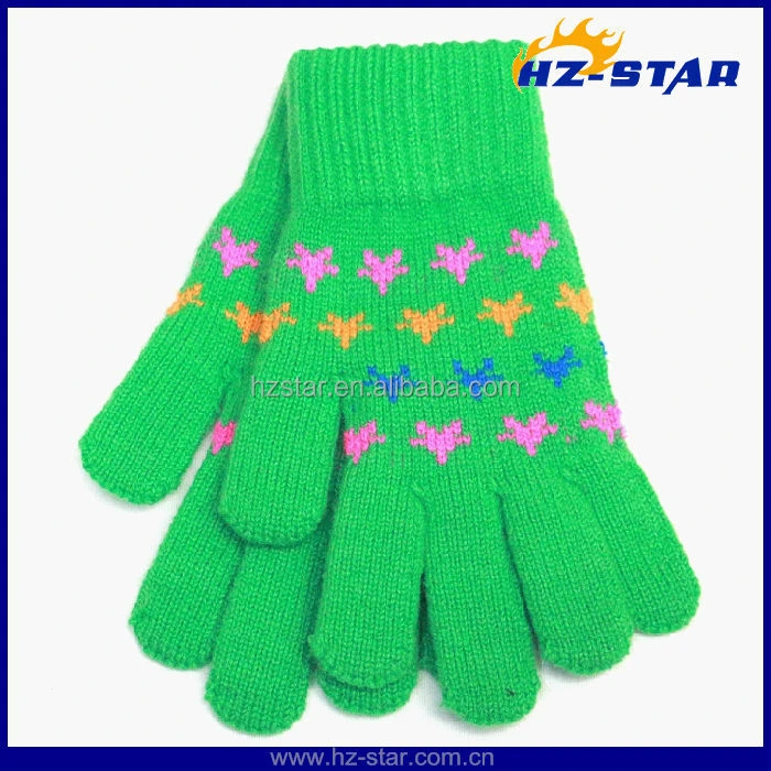 HZS-13073 Customized knit acrylic winter gloves for children jacquard mittens
