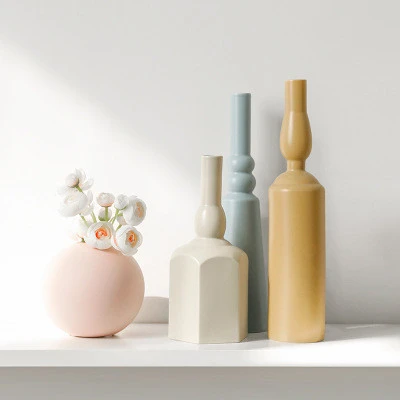 Ins modern minimalist explosion vase factory ornaments home decoration geometric metal decor ceramic ornament vase