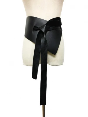 Irregular Lace Up Bow Female Belts Made of Genuine PU Leather Black Women Belt Clothing Accessories Fashi