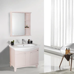 JOMOO Bathroom Cabinet Vanity,  Modern PVC Rubber Floor Bathroom Mirrored  Bathroom Vanity Set with Single Basin