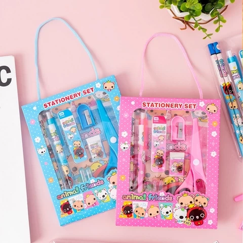 Kawaii stationery set for kids Cute pencil case for girls ruler eraser Children gift Office School Supplies