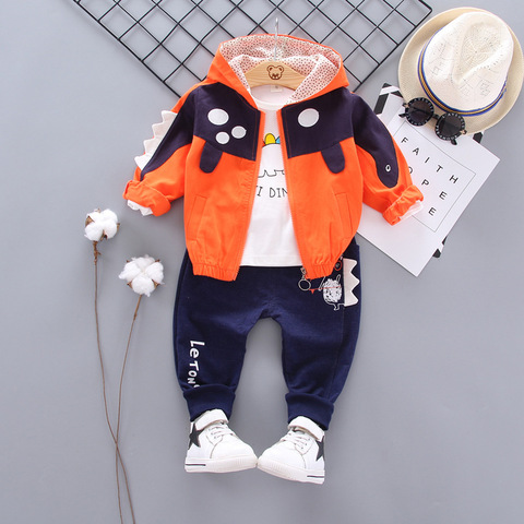 Spring and Autumn Boys Cartoon Pattern Long Sleeves Pullover and Plain Pants Clothing Set