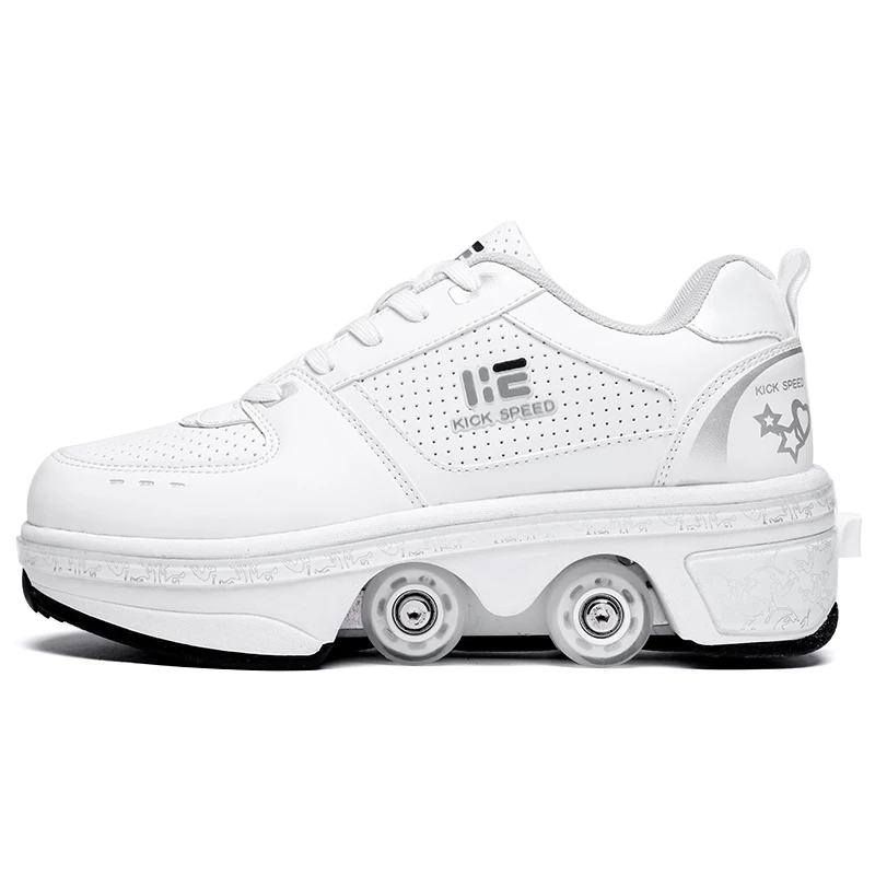 kids kick out wheeled shoes ,4 quads wheels roller shoes , led light up children roller skate shoes with wheels
