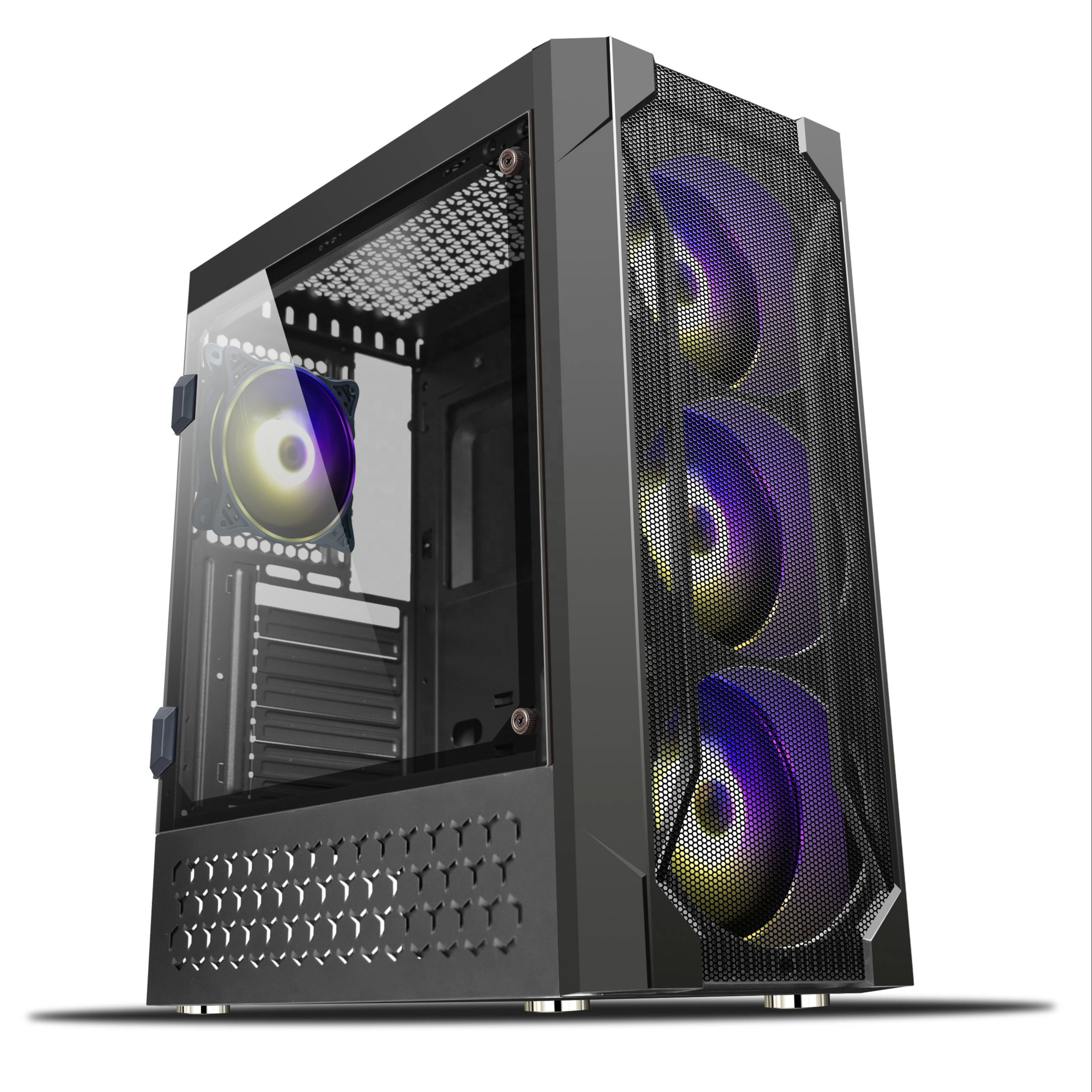 L06New Arrival Tempered Glass Computer Case with Metal Mesh Front Panel /Full Tower ATX PC Cabinet for Gaming