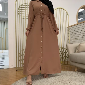 Latest Fashionable Islamic Clothing button front Maxi Muslim Casual Women Dresses Dubai Abaya
