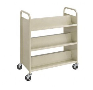 Library Double Sided Book Trolley / Mobile Steel Book Cart For Sale