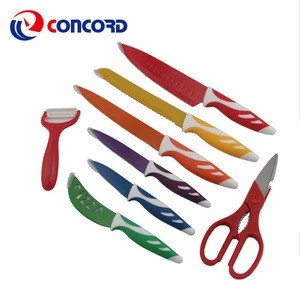 Low Price good quality home kitchen knife set 8 pcs non stick coating knife set with plastic handle iniside magnetic gift box