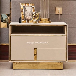 luxury gold stainless steel frame movable 2 drawers bedroom furniture chest cabinet beside the bed nightstand side table