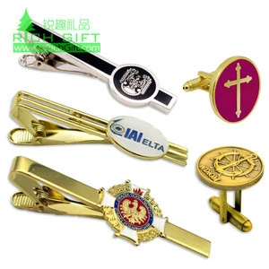 manufacturer custom embossed logo brass rose gold men tie bar cufflink set wholesale engraved skinny airplane metal tie clip