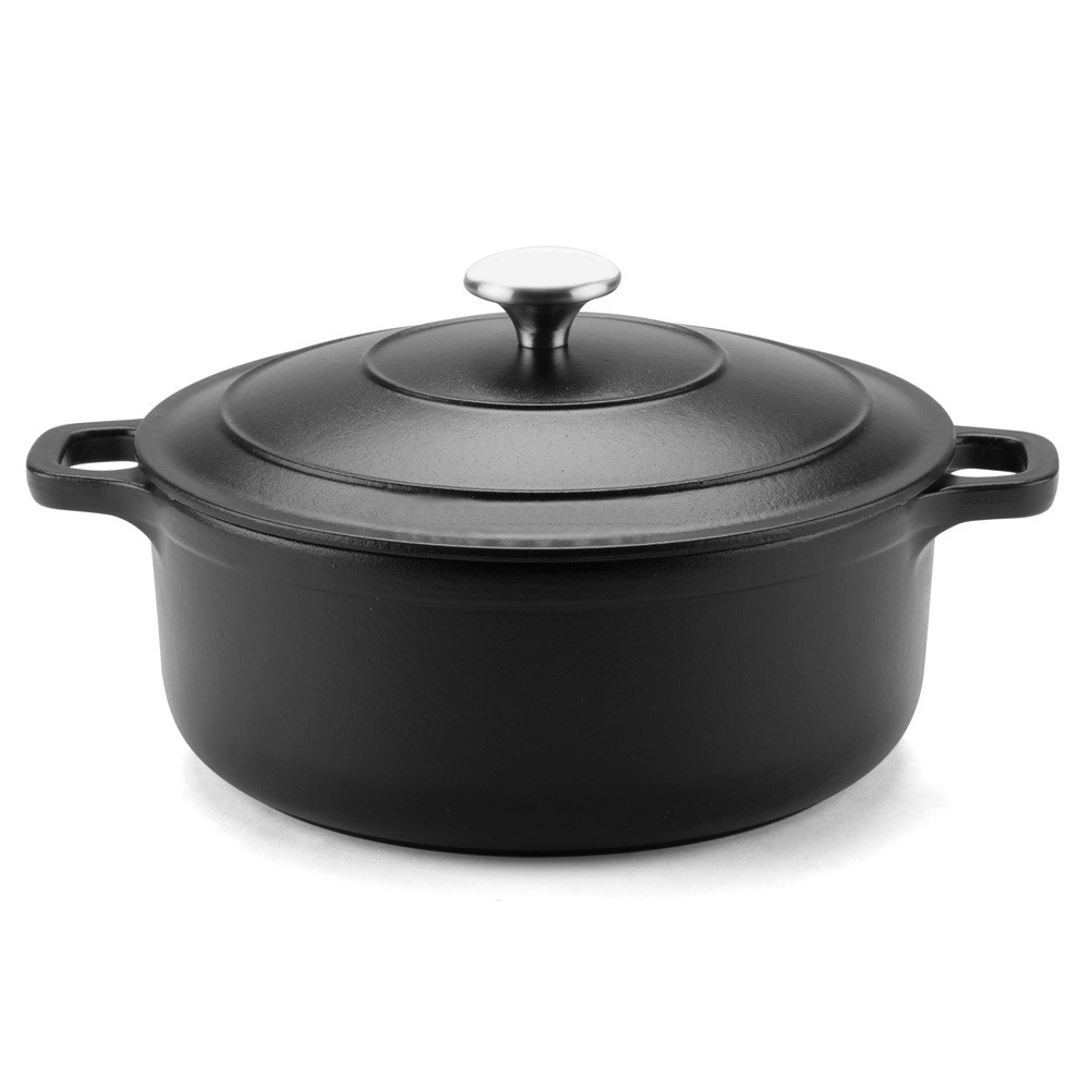 Matte Black color Cast Iron heat resistant dutch pot with cover