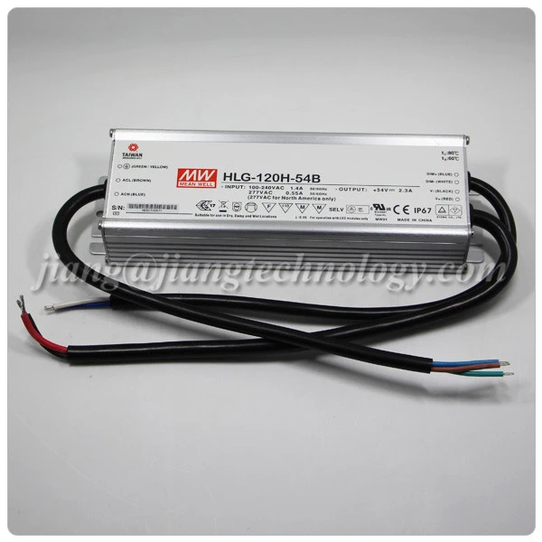 Meanwell Single Output IP67 Dimmable LED Power Supply HLG-120H-48B 48V 2.5A 120W LED Driver