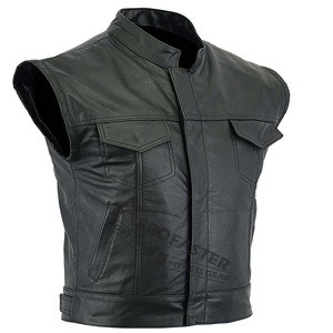 Mens Motorbike Real Leather Vest Waist coat Cruiser Jacket