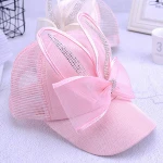 Mesh Bowknot Rabbit Ears Children Baseball Cap Rhinestone Sweet Princess Outdoor Summer Hat