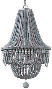 Metal Chandelier with Wood Beads Grey Color