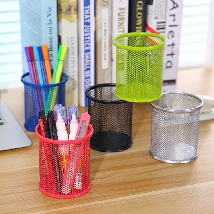 Metal Hollow Pen Pencil Holder Stationery Storage Desk Container