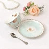 Modern coffee and tea set / Glass tea pot , bone china tea cup and saucer, with stainless steel spoon