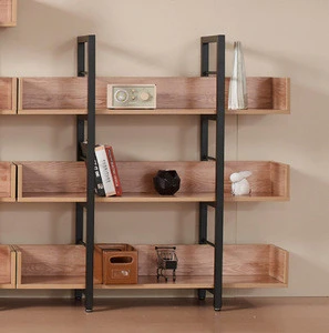 *modern furniture bookcase, industrial wood metal display and storage square frame W1200 3 tiers bookshelf