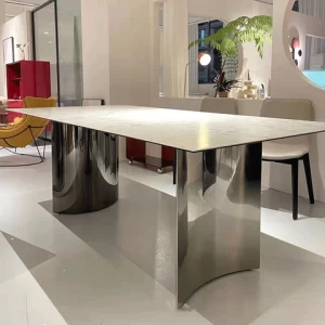 Modern Light Luxury Style Rectangular Marble Table Top Dining Table Set Marble Dining Table