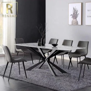 Modern luxury dining room furniture marble top 6 seaters wooden dining tables and chairs set