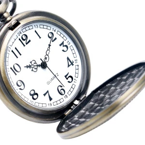 Most popular cool design bronze quartz wolf pocket watch with necklace