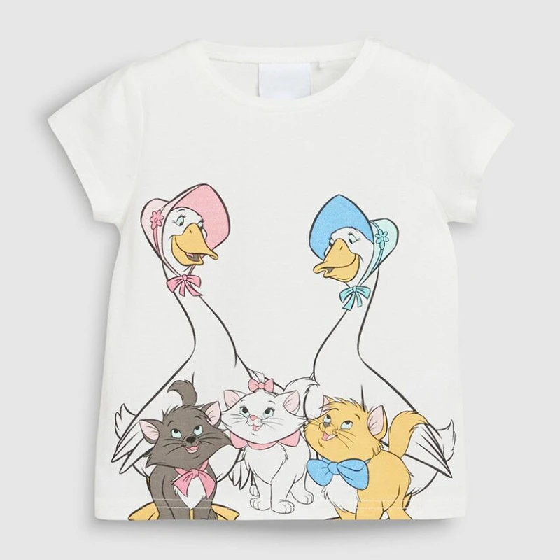 Mudkingdom Kids Clothes Round Neck Printed Short Sleeve Summer Baby Girls&#x27; T-Shirts