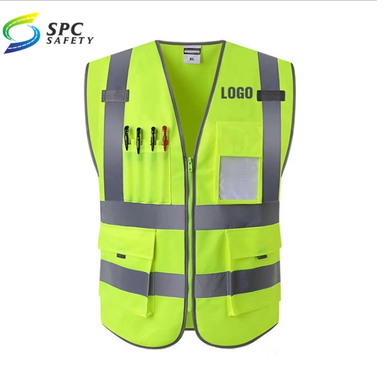 Multi-pocket durable factory price highlighted custom LOGO outdoor safety protective reflective vest with reflective stripes