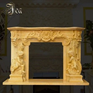 Natural stone artificial hand carving stone marble fireplace