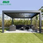 New design balcony roof wood grain automatic louver roof system aluminium pergola turkey