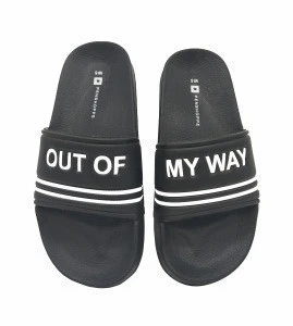New design men comfort wear black high quality custom slide sandal with embossed logo