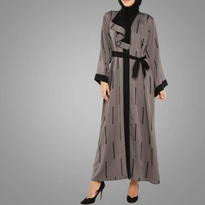 New Model Abaya in Dubai Women Printing Jubah with Waist Belt Abaya Jilbab Islamic Clothing